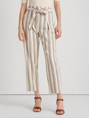Ralph Lauren Cream and Blue Striped Linen Twill  Trousers